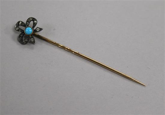 A Victorian rose-cut diamond and turquoise stick pin